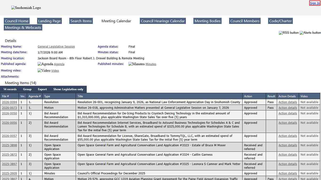 Snohomish County Council - Meeting of General Legislative Session on 1/7/2026 at 9:00 AM